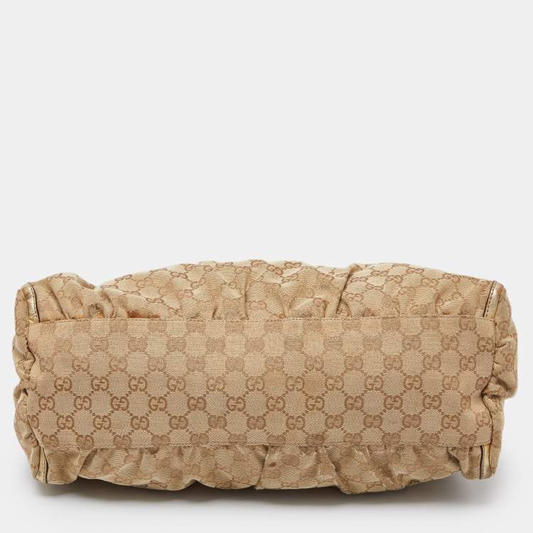 مملوكة مسبقًا Gucci Biege/Gold GG Canvas and Leather Large D Ring Hobo
