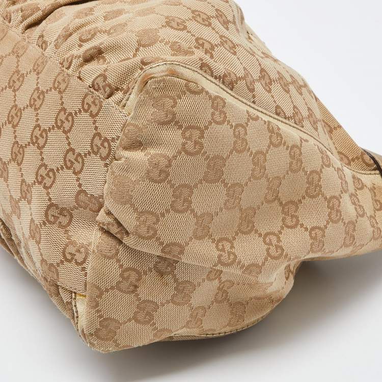 مملوكة مسبقًا Gucci Biege/Gold GG Canvas and Leather Large D Ring Hobo