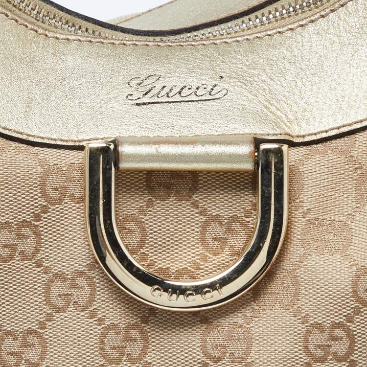 مملوكة مسبقًا Gucci Biege/Gold GG Canvas and Leather Large D Ring Hobo