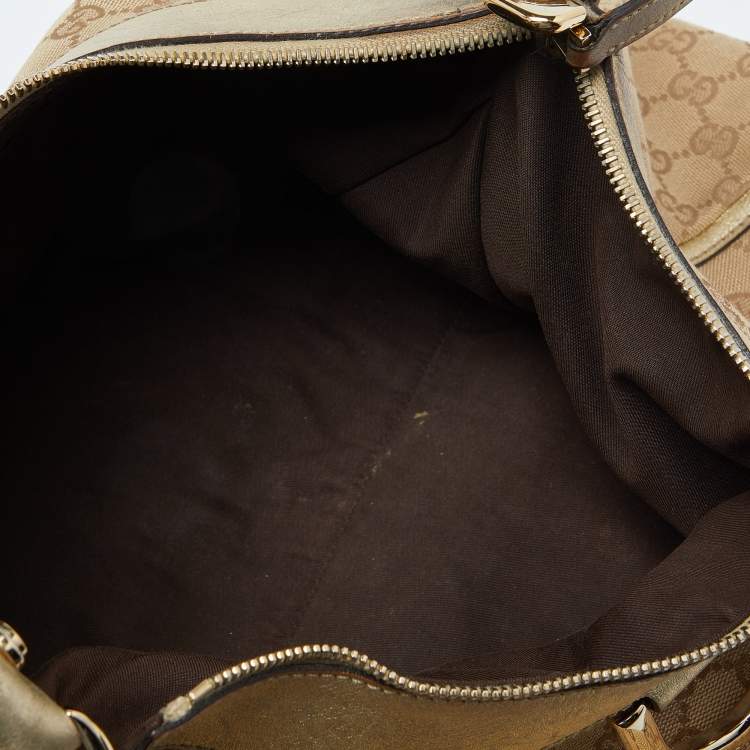 مملوكة مسبقًا Gucci Biege/Gold GG Canvas and Leather Large D Ring Hobo