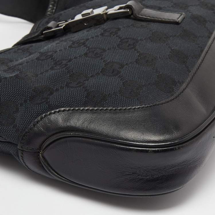 مملوكة مسبقًا Gucci Black GG Canvas and Leather Small Jackie O Hobo