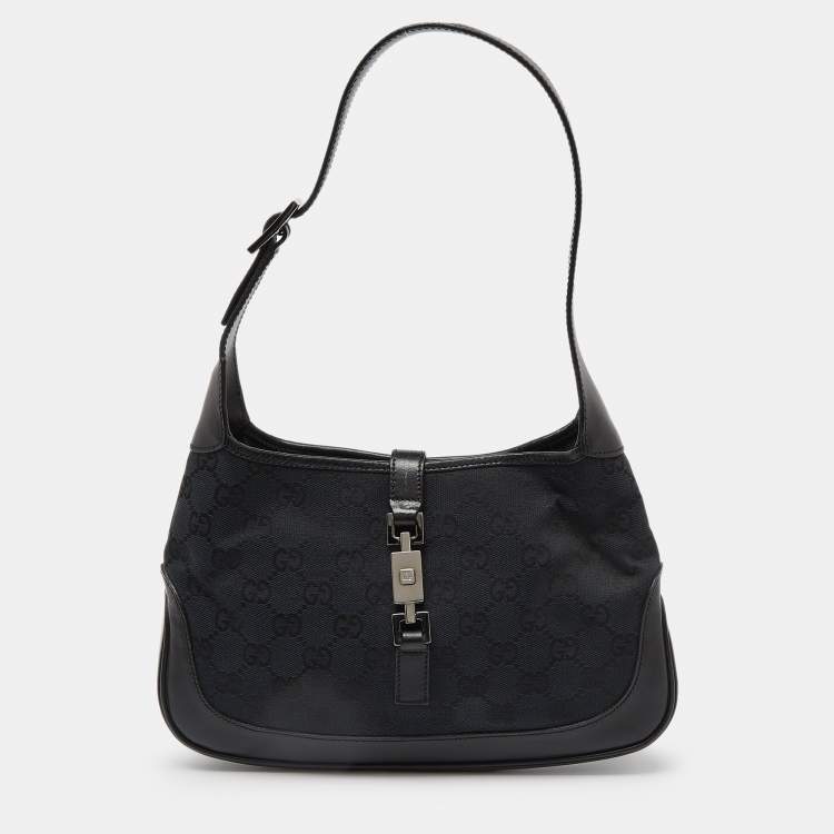 مملوكة مسبقًا Gucci Black GG Canvas and Leather Small Jackie O Hobo