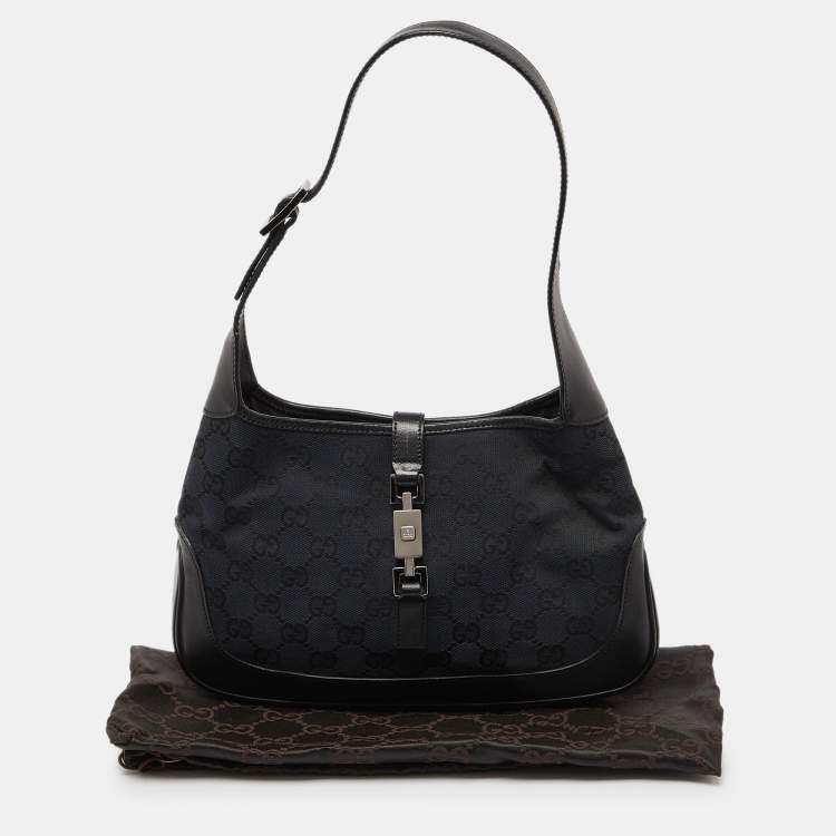 مملوكة مسبقًا Gucci Black GG Canvas and Leather Small Jackie O Hobo