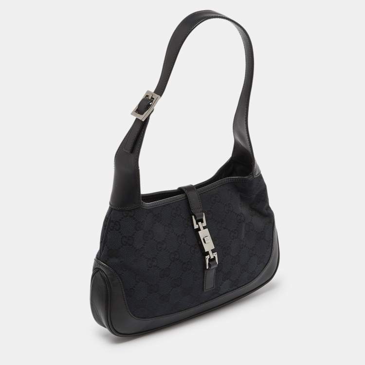 مملوكة مسبقًا Gucci Black GG Canvas and Leather Small Jackie O Hobo