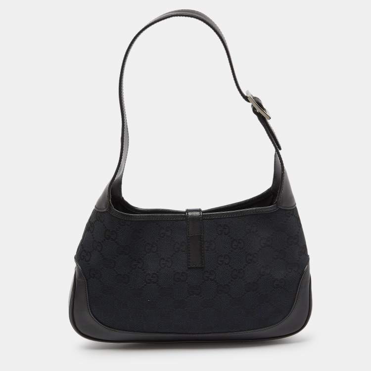 مملوكة مسبقًا Gucci Black GG Canvas and Leather Small Jackie O Hobo