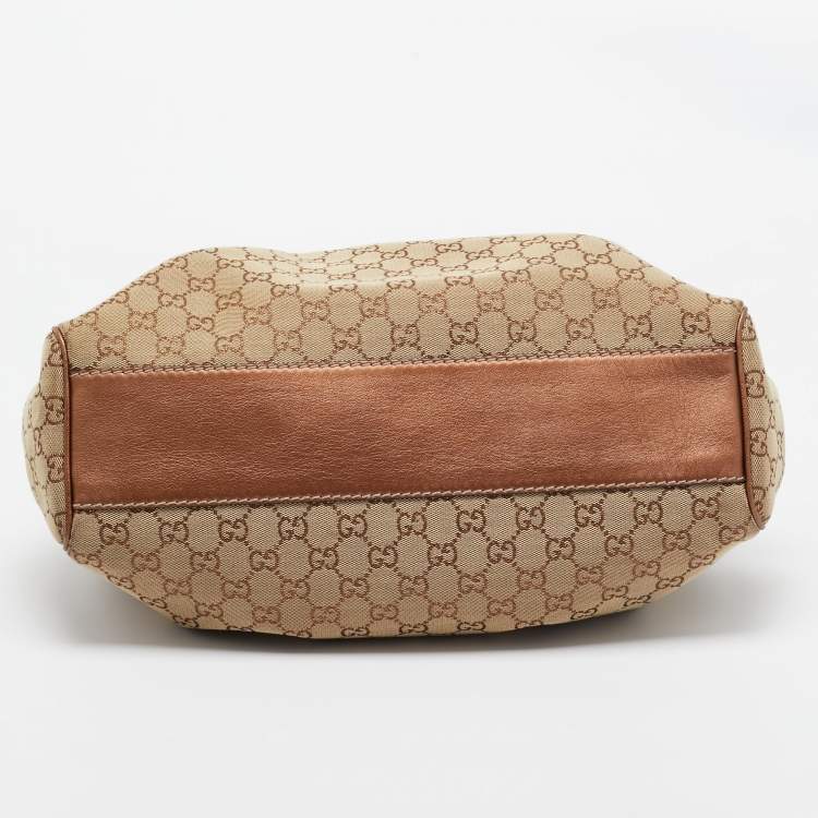 مملوكة مسبقًا Gucci Bronze/Beige GG Canvas and Leather Medium Sukey Tote