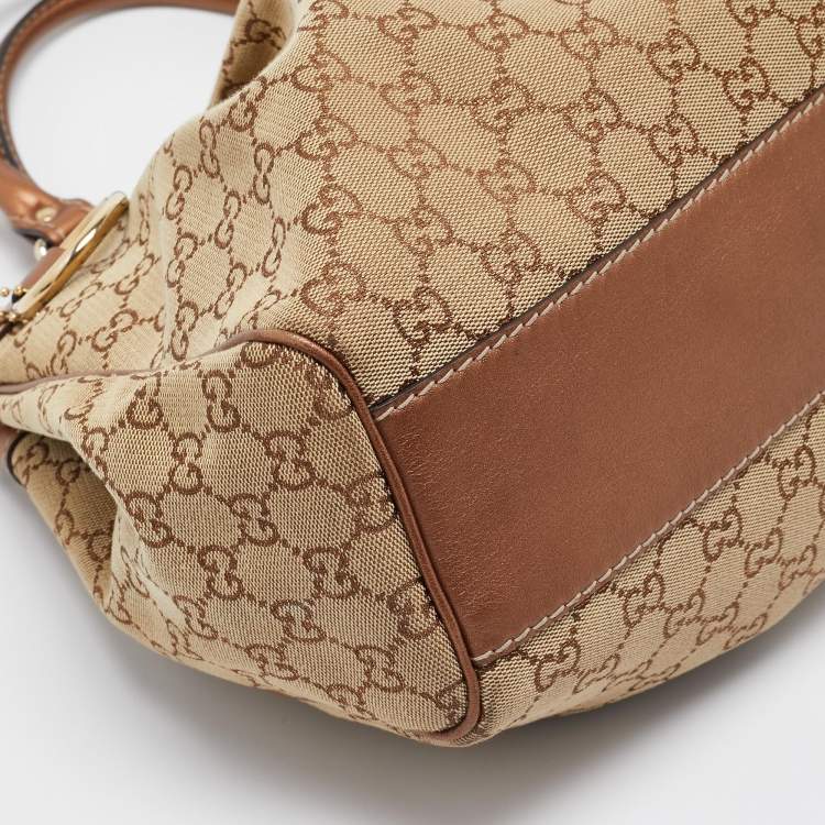 مملوكة مسبقًا Gucci Bronze/Beige GG Canvas and Leather Medium Sukey Tote