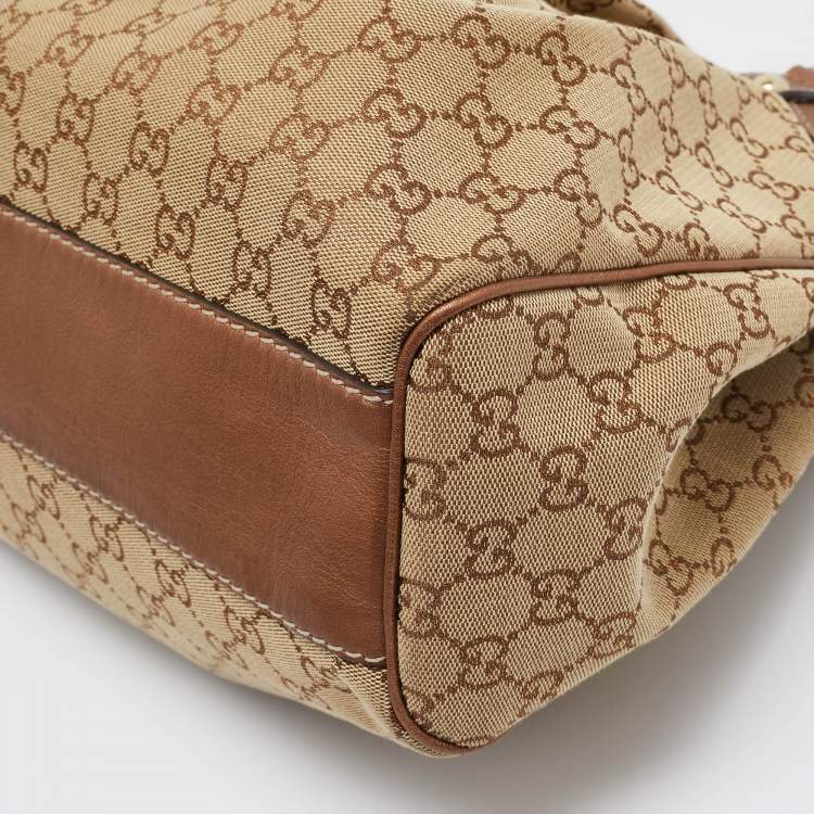 مملوكة مسبقًا Gucci Bronze/Beige GG Canvas and Leather Medium Sukey Tote