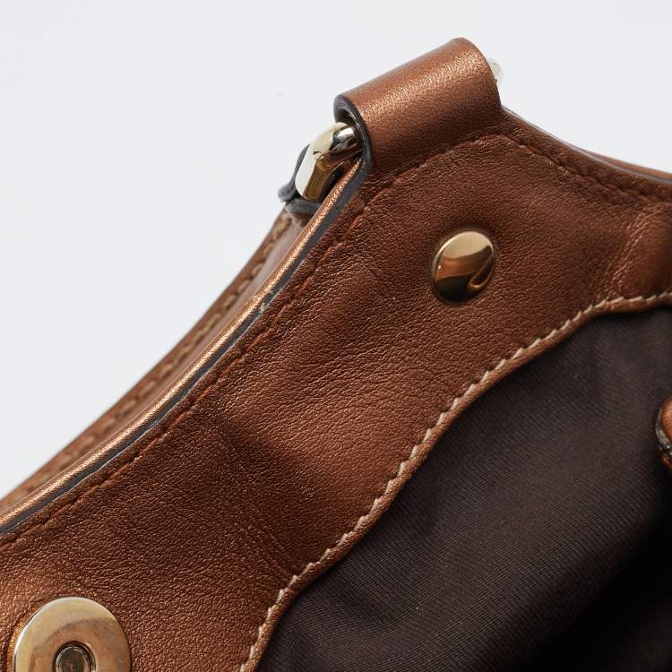 مملوكة مسبقًا Gucci Bronze/Beige GG Canvas and Leather Medium Sukey Tote