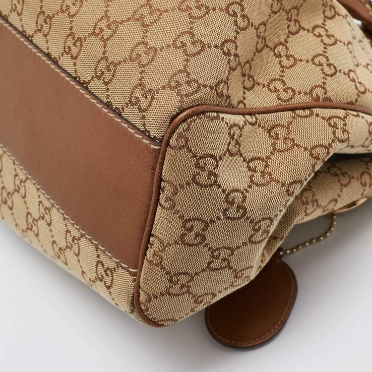 مملوكة مسبقًا Gucci Bronze/Beige GG Canvas and Leather Medium Sukey Tote