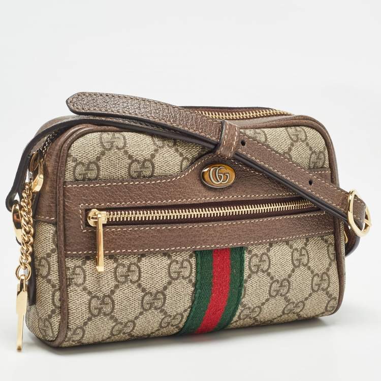 Pre Owned Gucci Beige/Brown GG Supreme Canvas and Leather Mini Ophidia Crossbody Bag