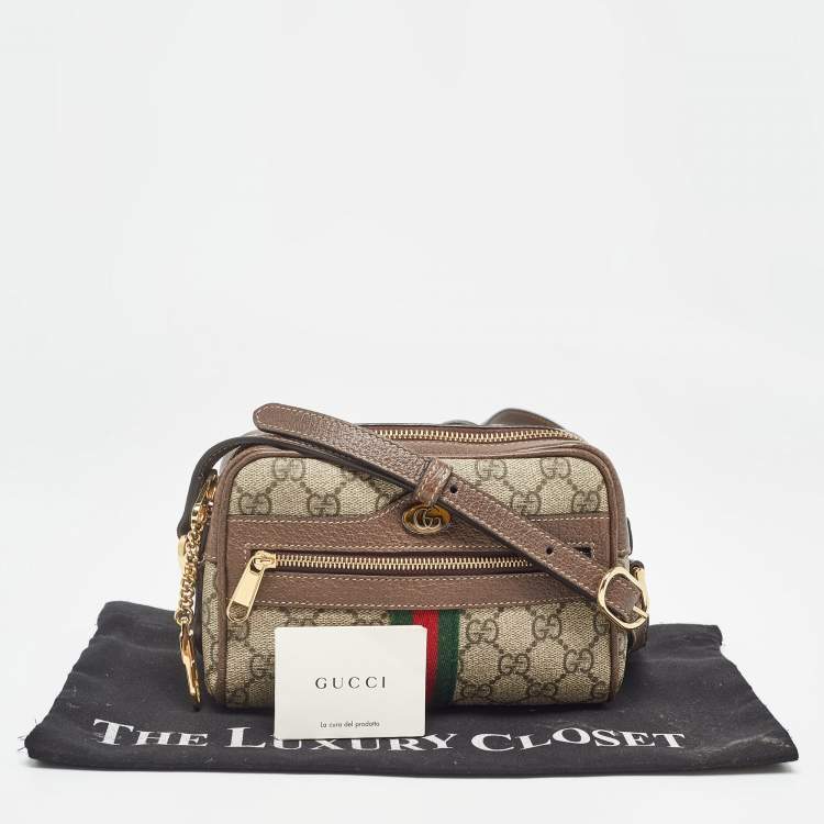 Pre Owned Gucci Beige/Brown GG Supreme Canvas and Leather Mini Ophidia Crossbody Bag