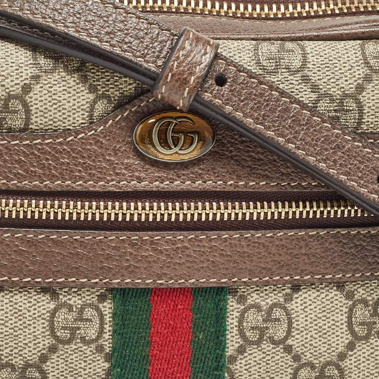 Pre Owned Gucci Beige/Brown GG Supreme Canvas and Leather Mini Ophidia Crossbody Bag