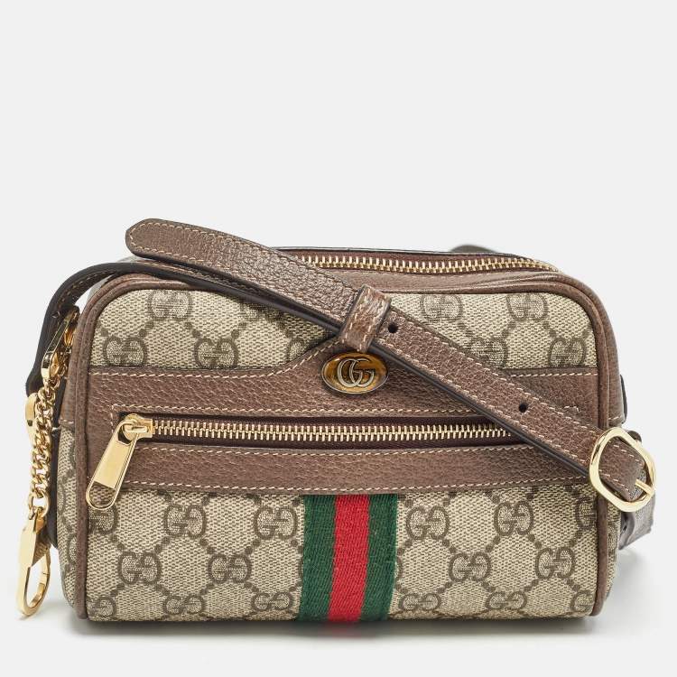 Pre Owned Gucci Beige/Brown GG Supreme Canvas and Leather Mini Ophidia Crossbody Bag