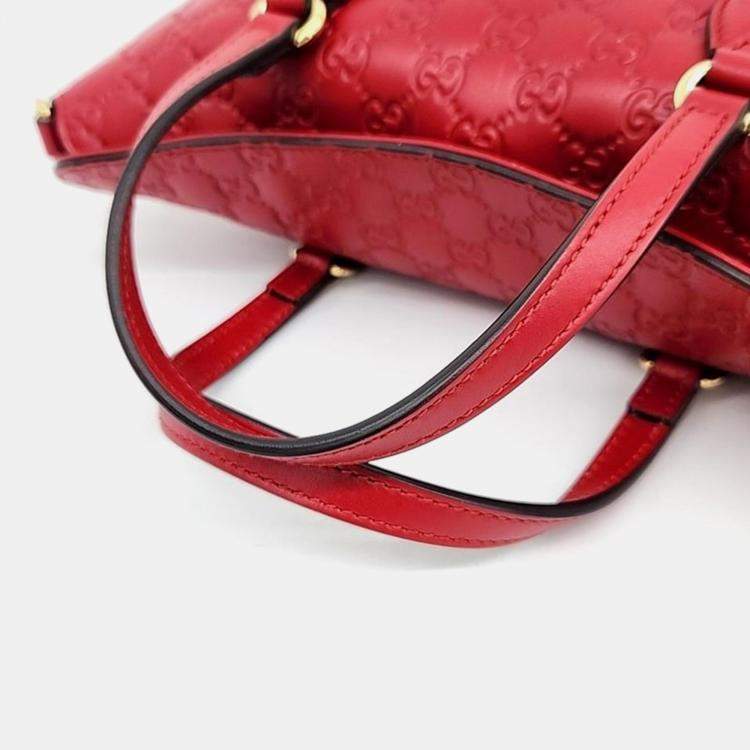 Pre Owned Gucci Red Leather Medium Guccissima Top Handle Bag