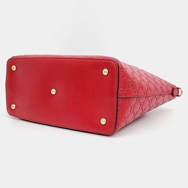 Pre Owned Gucci Red Leather Medium Guccissima Top Handle Bag