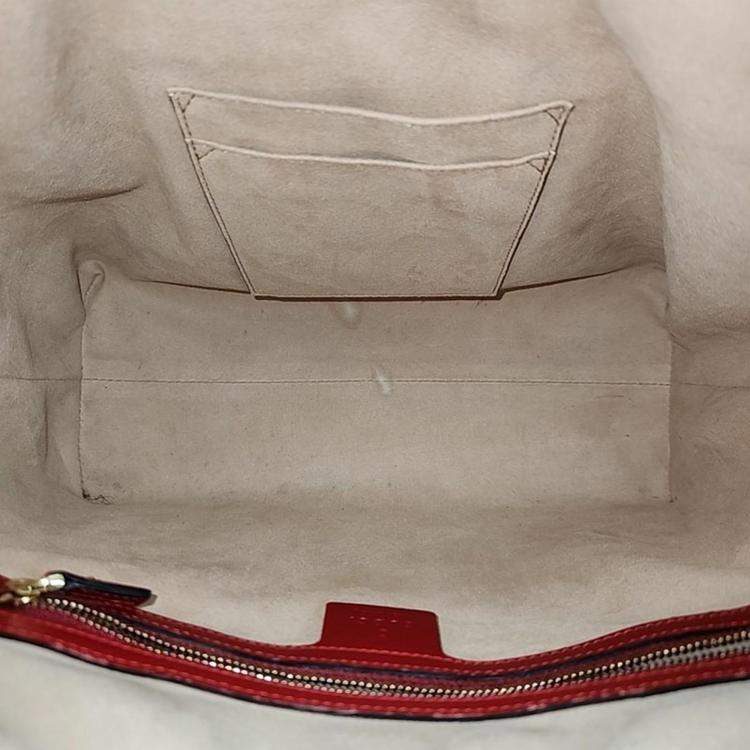 Pre Owned Gucci Red Leather Medium Guccissima Top Handle Bag