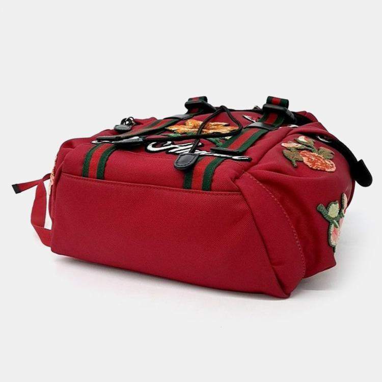 Pre Owned Gucci Red Canvas Embroidered Techo Backpack