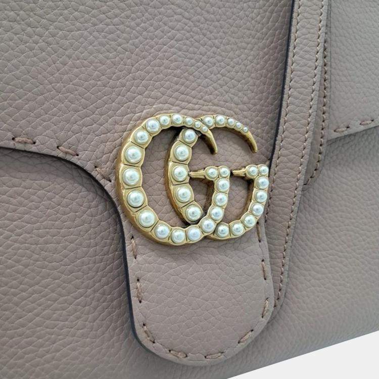 Pre Owned Gucci Beige Leather GG Marmont mini shoulder bag 