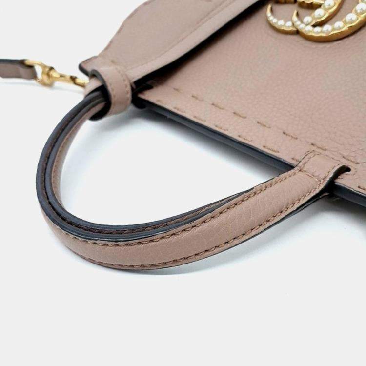 Pre Owned Gucci Beige Leather GG Marmont mini shoulder bag 