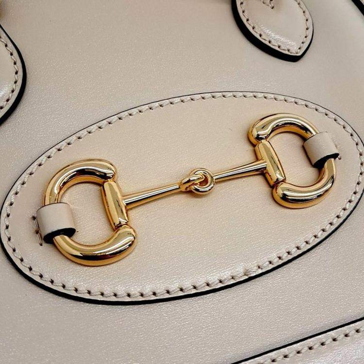 Pre Owned Gucci White Leather Horsebit 1955 Mini Top Handle Bag 
