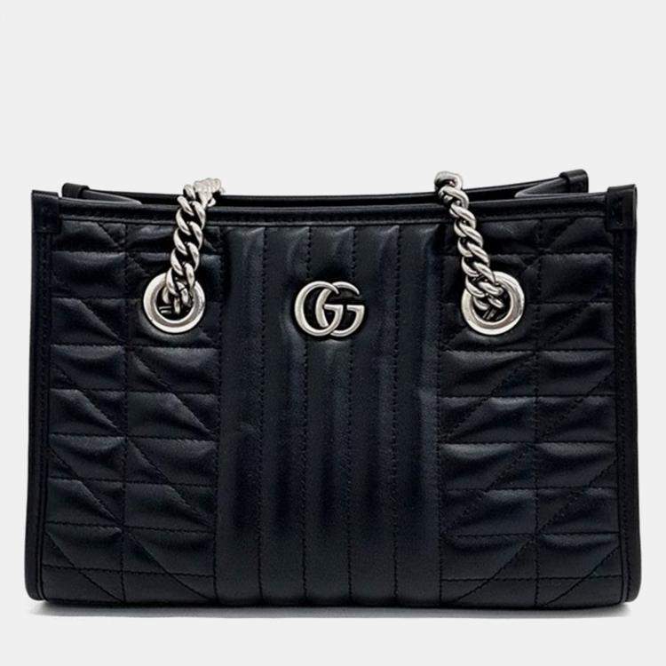 Gucci Black Calfskin Matelasse Aria Small GG Marmont Shoulder Tote Bag Gucci The Luxury Closet