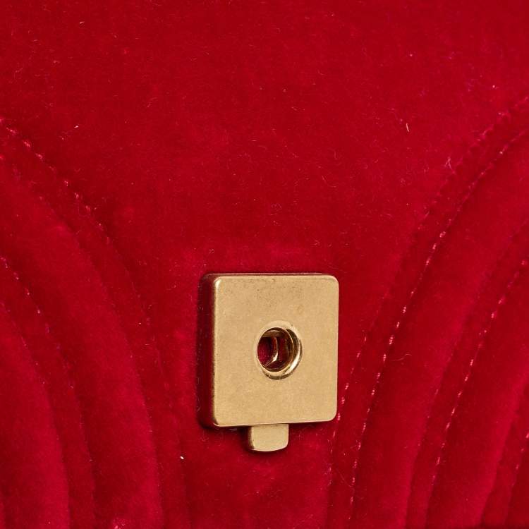 Pre Owned Gucci Red Matelasse Velvet Mini GG Marmont Shoulder Bag