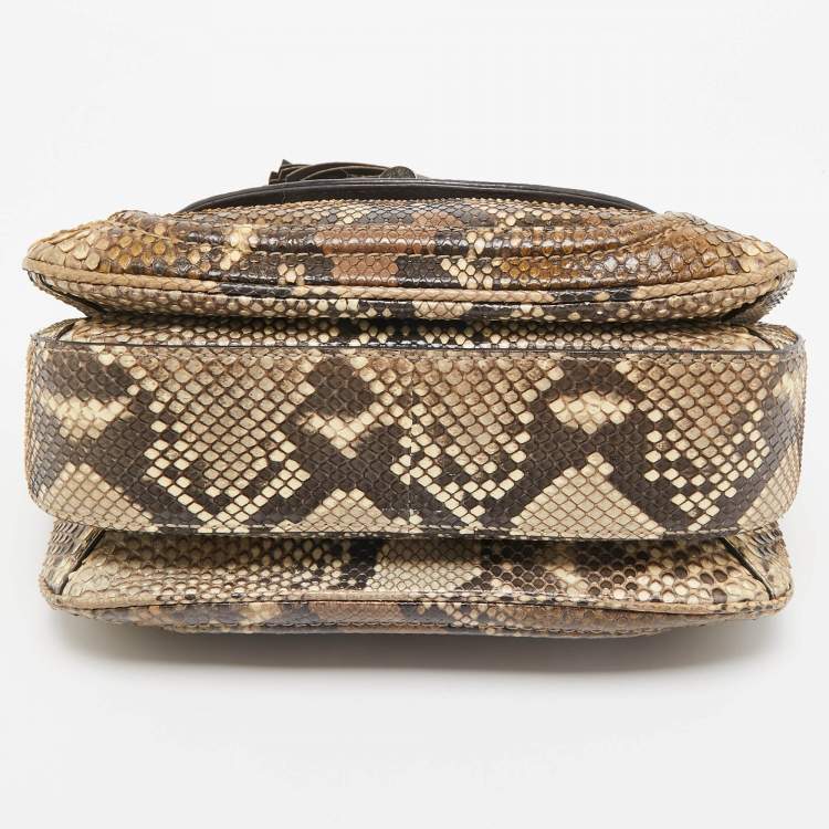 Pre Owned Gucci Cream Python Medium Tassel New Bamboo Top Handle Bag