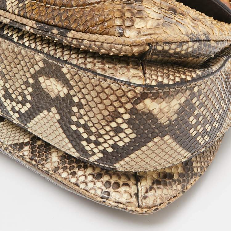 Pre Owned Gucci Cream Python Medium Tassel New Bamboo Top Handle Bag