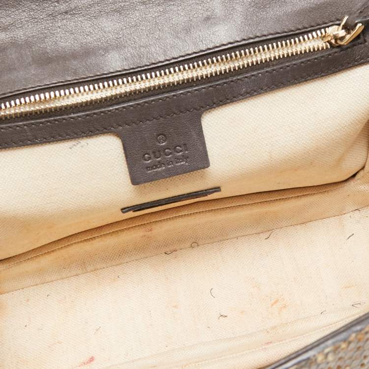 Pre Owned Gucci Cream Python Medium Tassel New Bamboo Top Handle Bag