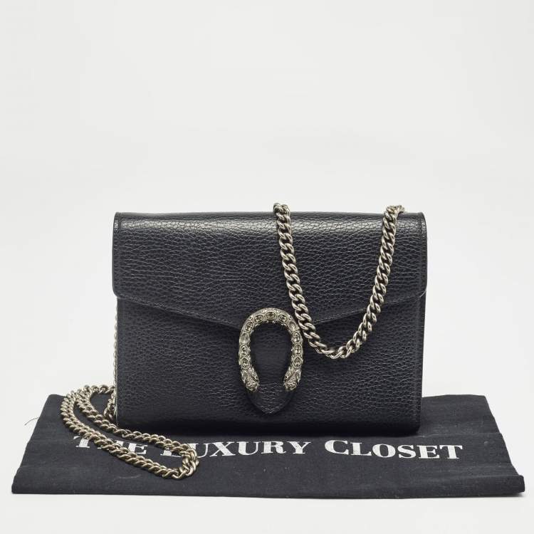 Pre Owned Gucci Black Leather Dionysus Wallet On Chain