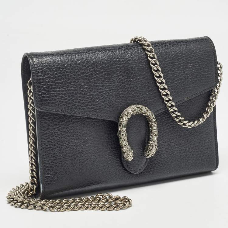 Pre Owned Gucci Black Leather Dionysus Wallet On Chain