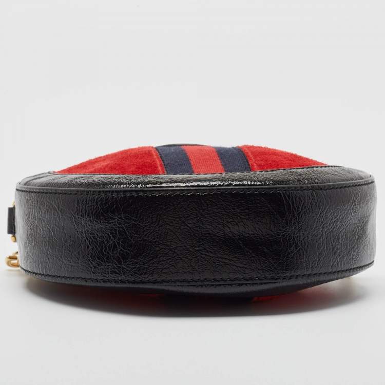Pre Owned Gucci Black/Red Leather and Suede Mini Ophidia Round Shoulder Bag