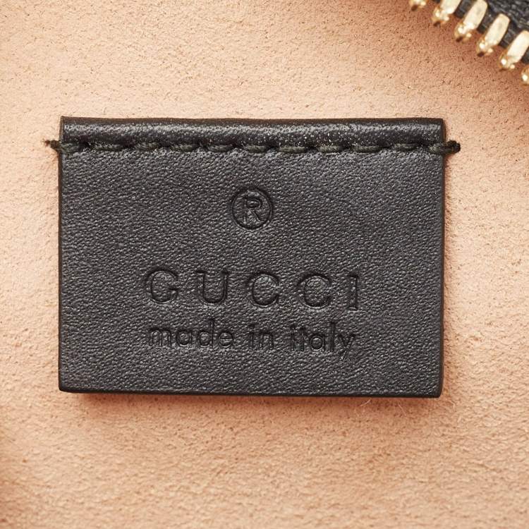 Pre Owned Gucci Black/Red Leather and Suede Mini Ophidia Round Shoulder Bag