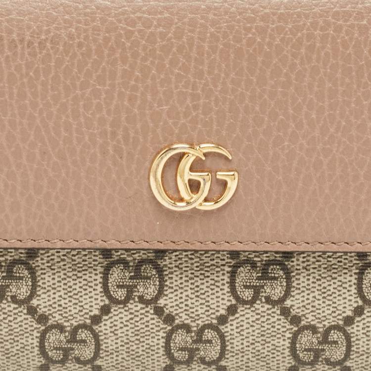 Pre Owned Gucci Beige/Dusty Pink GG Supreme Canvas and Leather GG Marmont Wallet