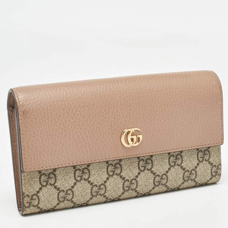 Pre Owned Gucci Beige/Dusty Pink GG Supreme Canvas and Leather GG Marmont Wallet