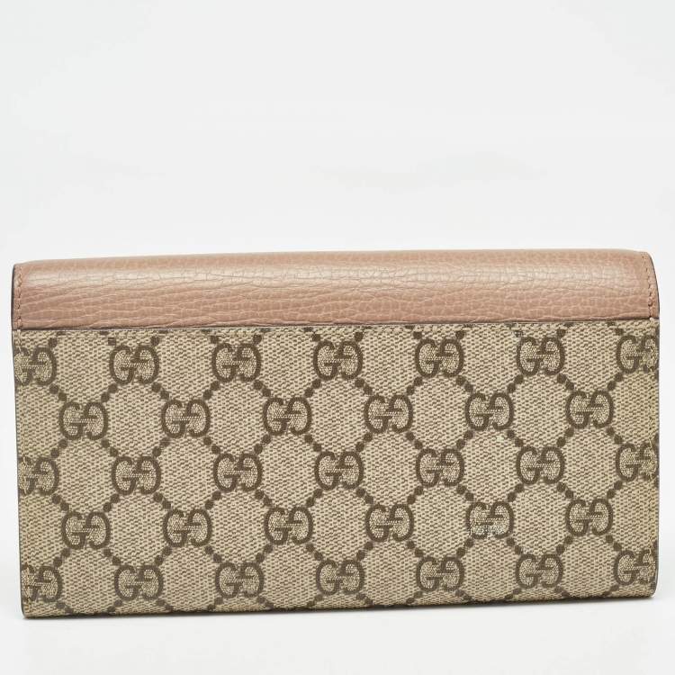 Pre Owned Gucci Beige/Dusty Pink GG Supreme Canvas and Leather GG Marmont Wallet