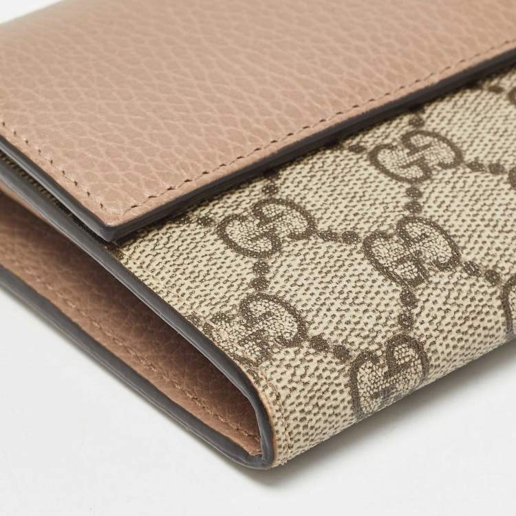 Pre Owned Gucci Beige/Dusty Pink GG Supreme Canvas and Leather GG Marmont Wallet