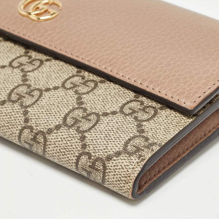 Pre Owned Gucci Beige/Dusty Pink GG Supreme Canvas and Leather GG Marmont Wallet