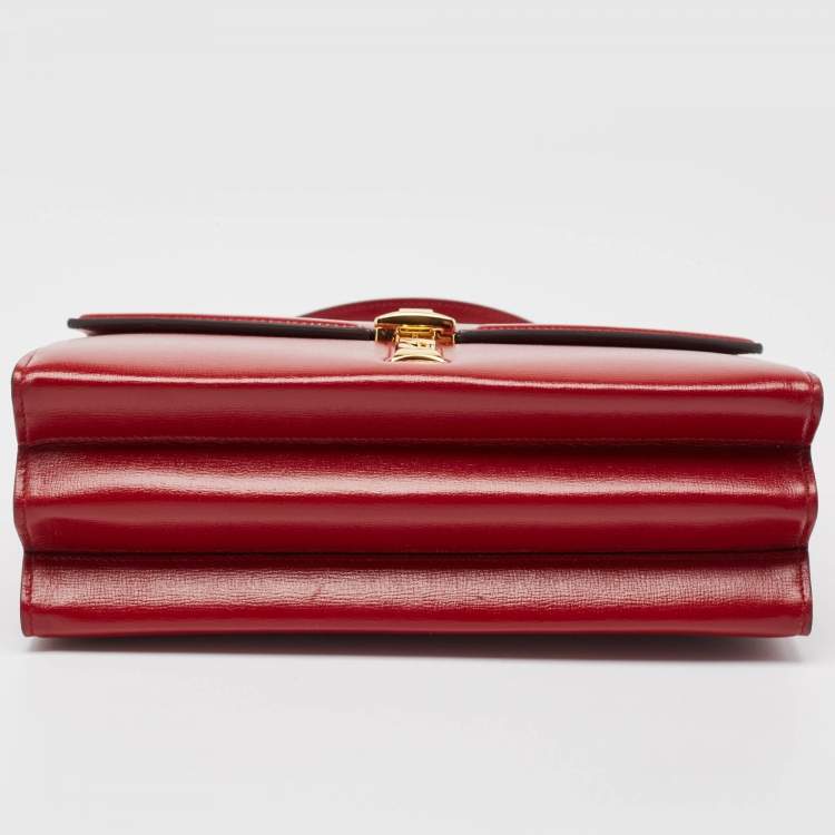 Pre Owned Gucci Red Leather Sylvie 1969 Top Handle Bag