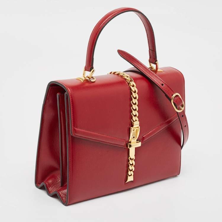 Pre Owned Gucci Red Leather Sylvie 1969 Top Handle Bag