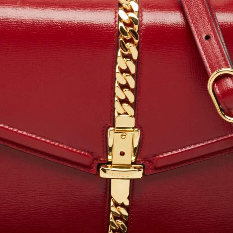 Pre Owned Gucci Red Leather Sylvie 1969 Top Handle Bag