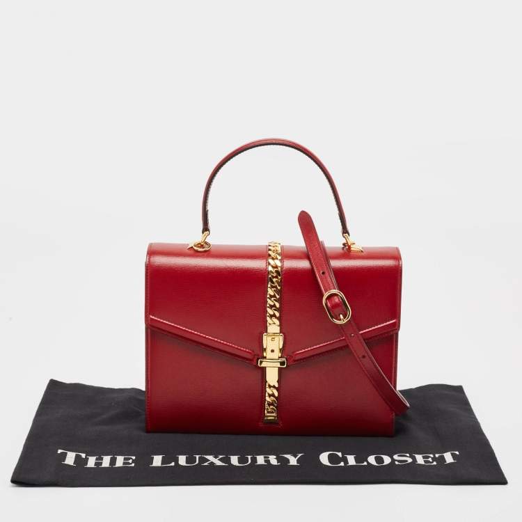 Pre Owned Gucci Red Leather Sylvie 1969 Top Handle Bag