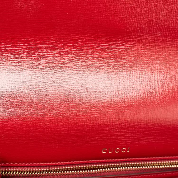 Pre Owned Gucci Red Leather Sylvie 1969 Top Handle Bag