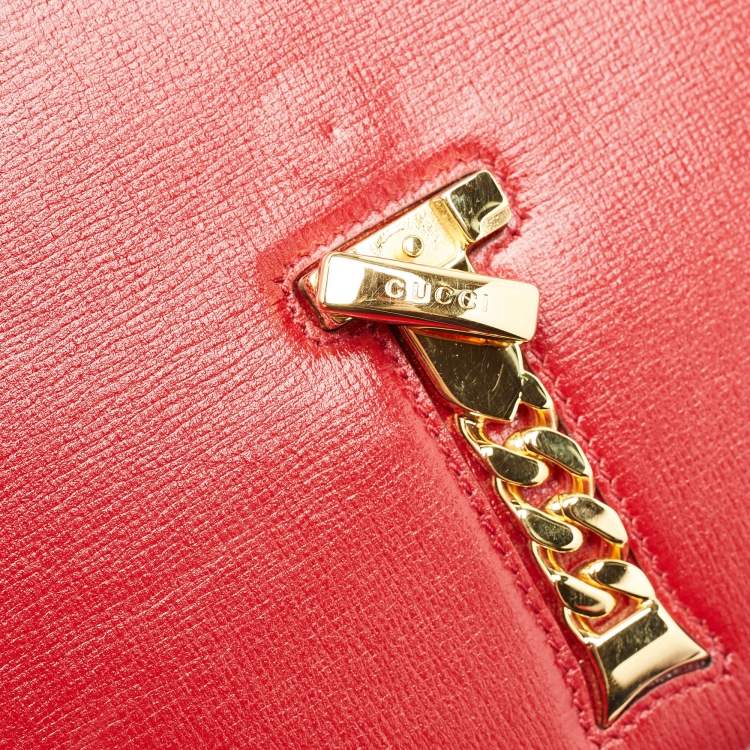 Pre Owned Gucci Red Leather Sylvie 1969 Top Handle Bag