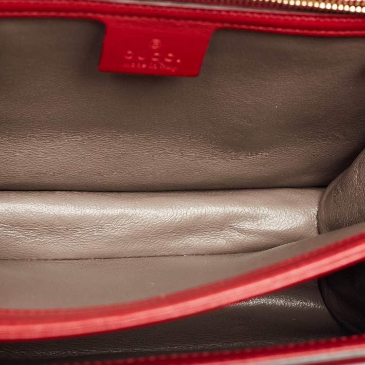 Pre Owned Gucci Red Leather Sylvie 1969 Top Handle Bag