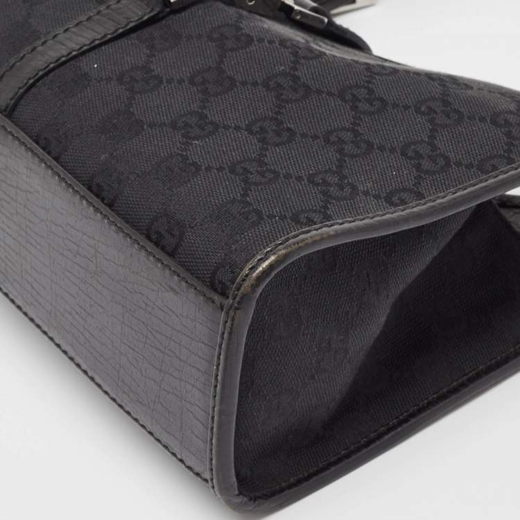 Pre Owned Gucci Black GG Canvas and Leather Small Bardot Bag