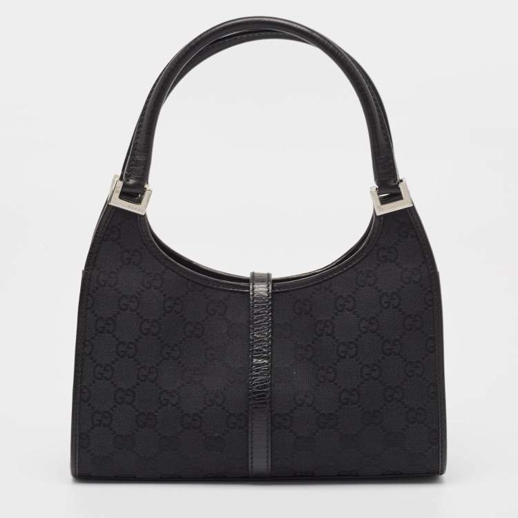 Pre Owned Gucci Black GG Canvas and Leather Small Bardot Bag