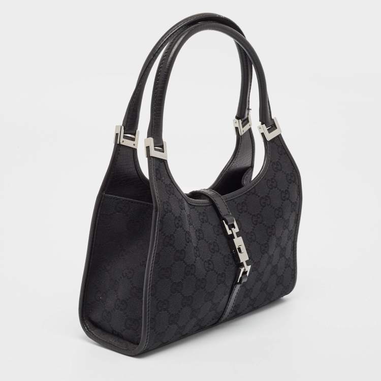 Pre Owned Gucci Black GG Canvas and Leather Small Bardot Bag