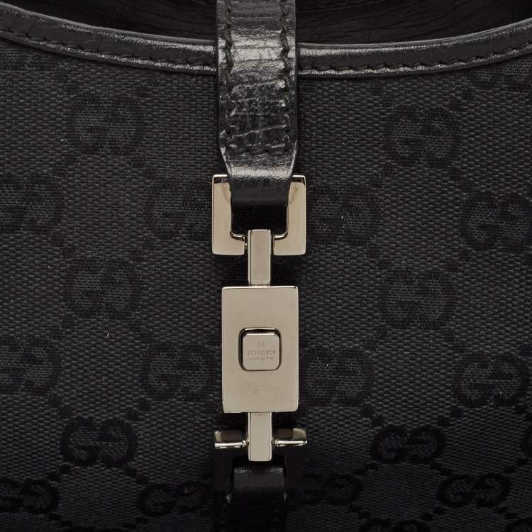 Pre Owned Gucci Black GG Canvas and Leather Small Bardot Bag
